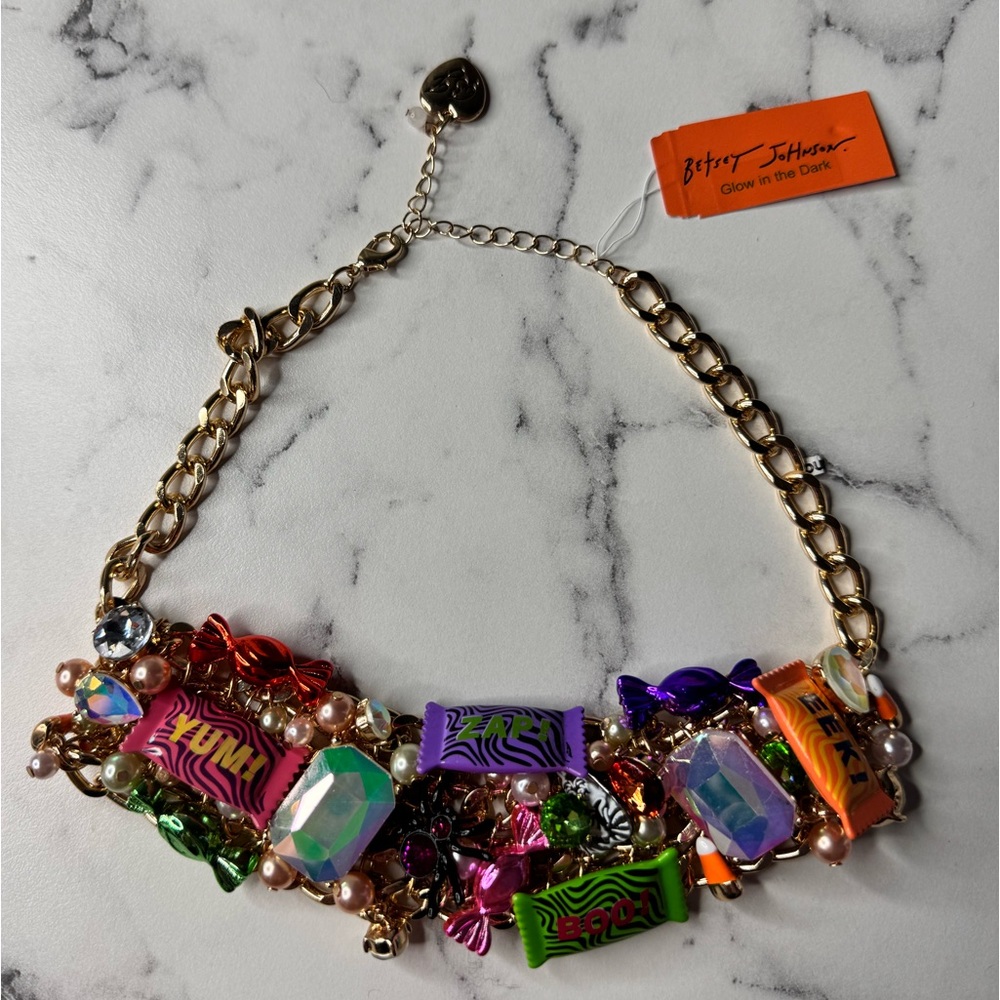 Betsey Johnson Halloween Statement Necklace Candies Glow in the Dark NEW Box